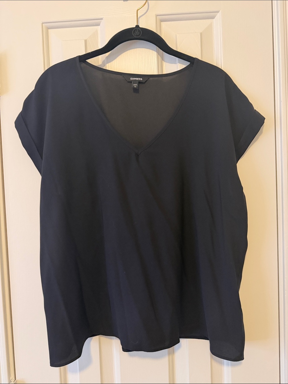 Express Women’s Black V-Neck Short Sleeve Blouse